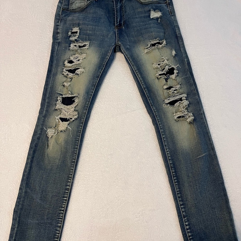 Aime Leon Dore Ripped Blue Skinny Jeans